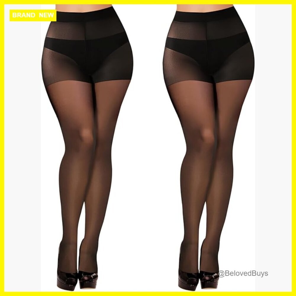 Sheer 20D Tights 2-Pack High Waist Tummy Control Nylon Spandex